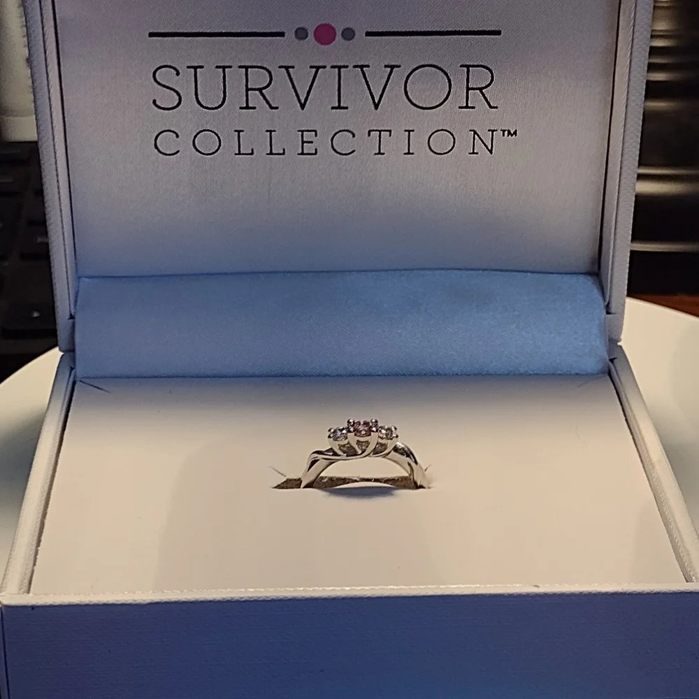 Breat Cancer White&Pink Topaz 925 Silver Joanna Ring Size 6 -Survivor Collection - Picture 9 of 15